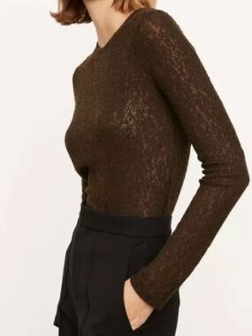 Vince Green Sheer Jacquard Floral Long Sleeve Top XS